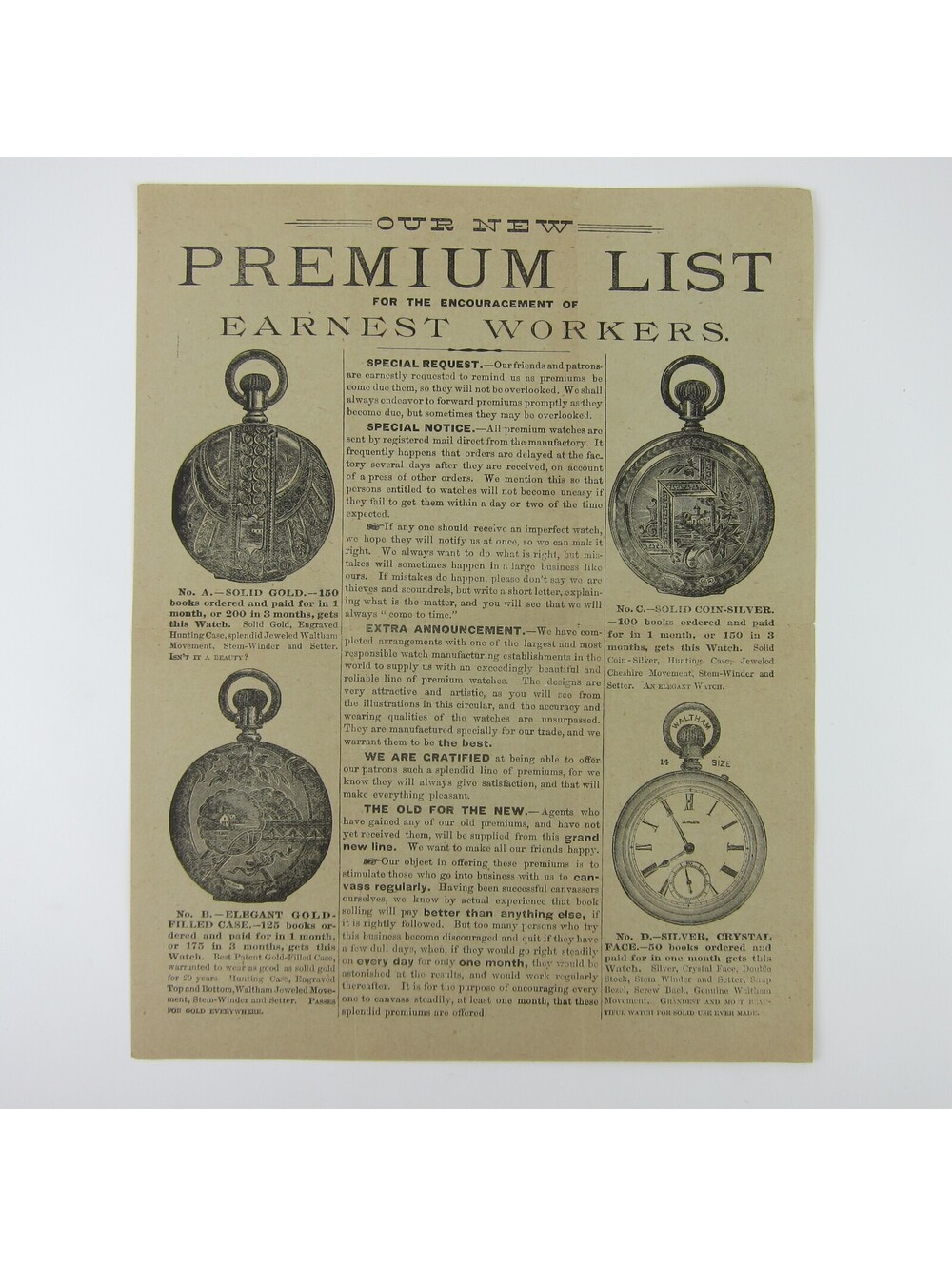 Cincinnati Publishing Co Ohio Advertising Premiums Flyer Pocket Watches 1880s